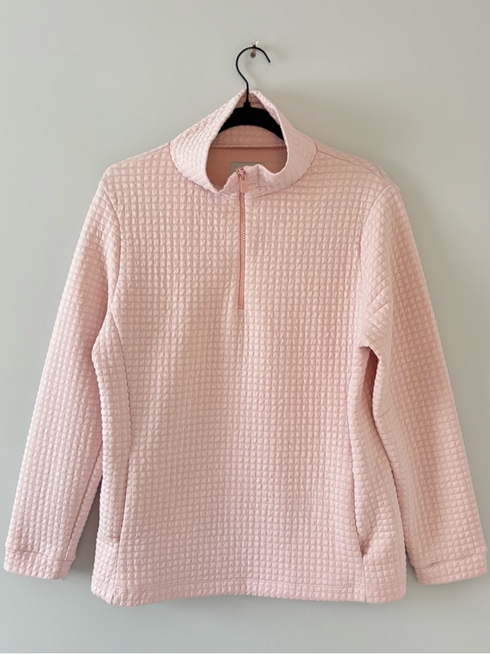 Dudley Stephens Pocomo Pullover 1/4 Zip Quarter Waffle Knit Sweater Pale Pink